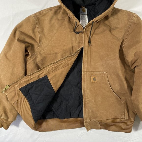 Carhartt Cotton Canvas Hooded Jacket Winter Work Lined Coat Mens Large CF41 - Picture 7 of 8